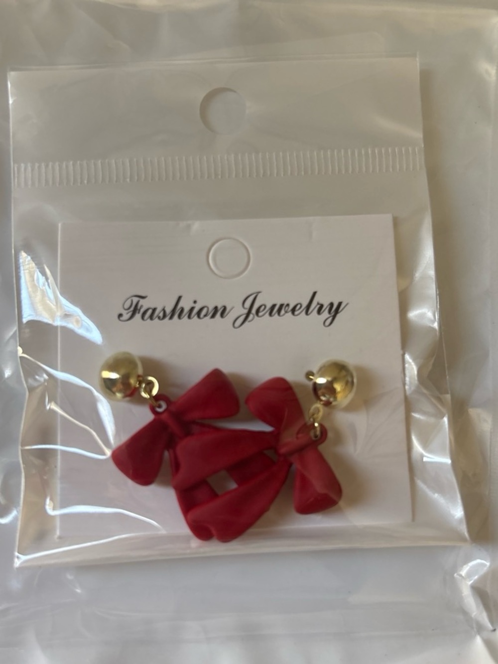 Fashion Jewelry Gold-Stud Red Bow Dangle Earrings